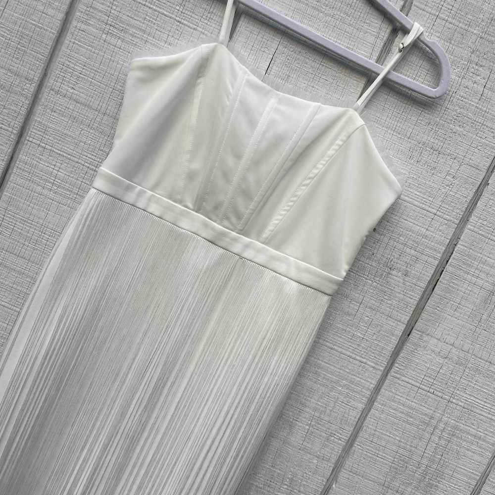 Vintage Cache Bridal Off‎ White Fringe Fairycore Dress Y2K Sleeveless Summer 6
